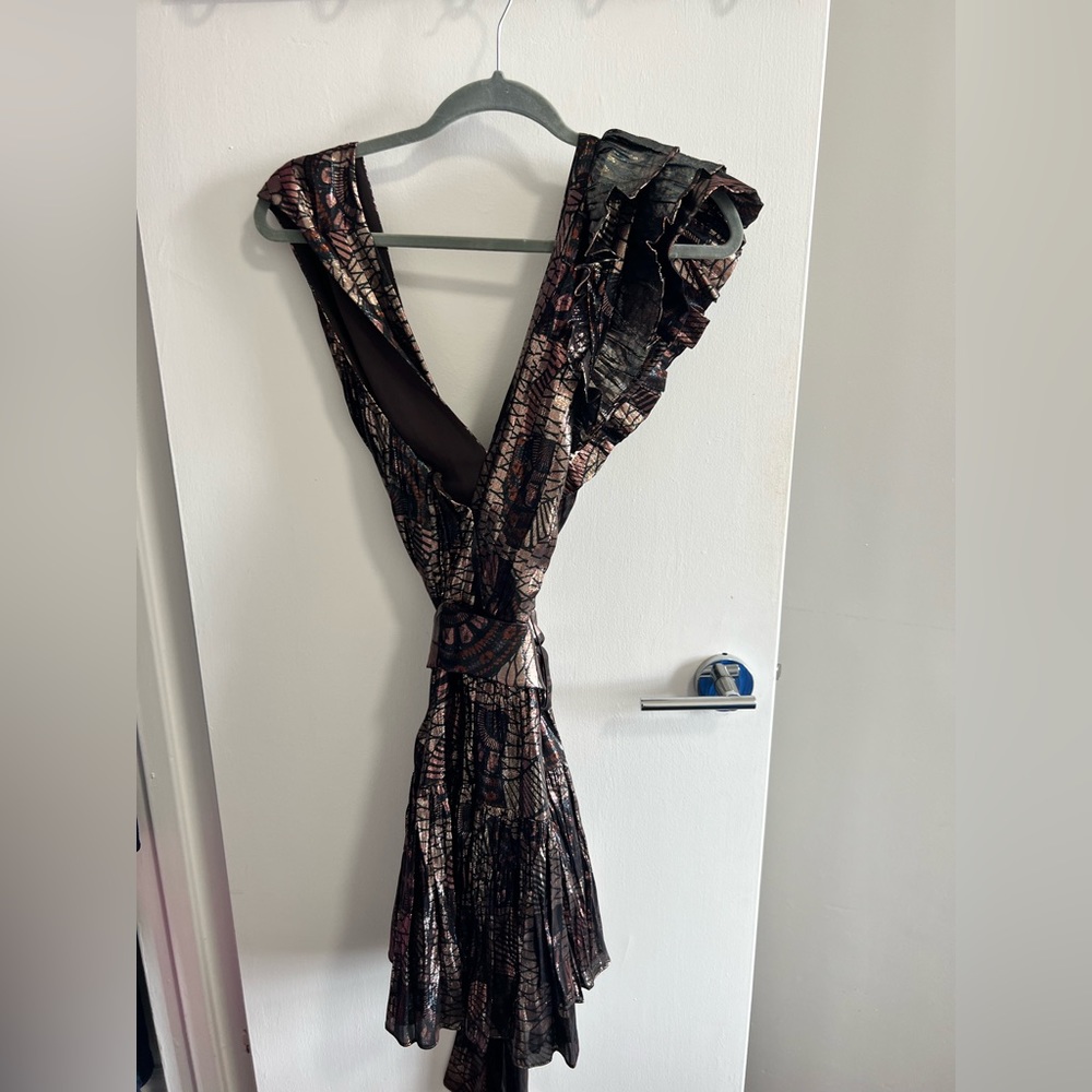 ULLA JOHNSON Marilla ruffled printed silk-blend lamé mini dress
